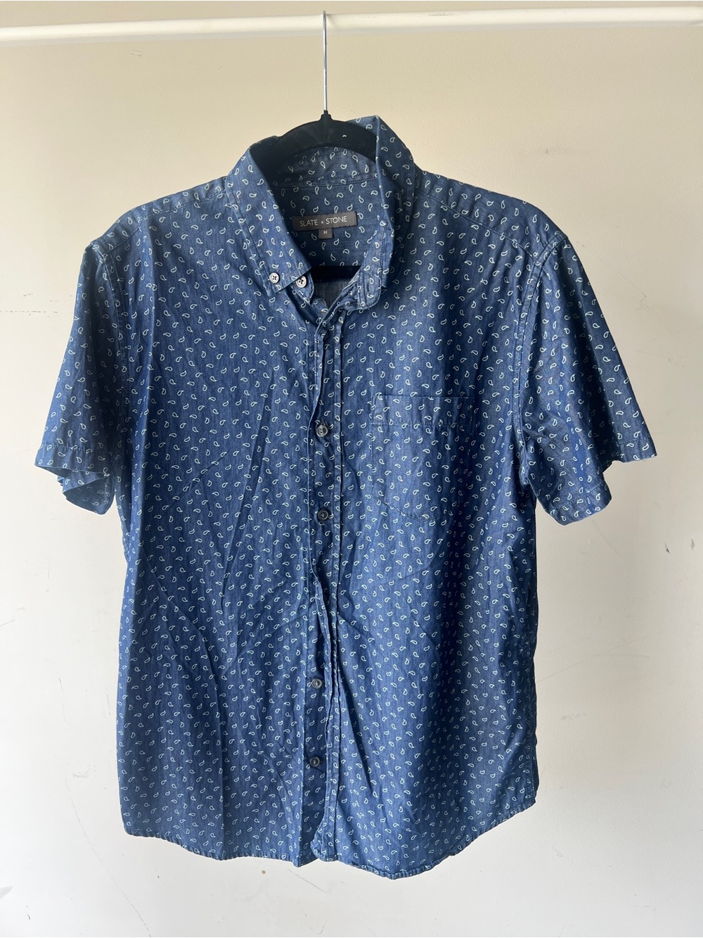 Slate & Stone Navy Blue Short-Sleeve Printed Button-Down Shirt